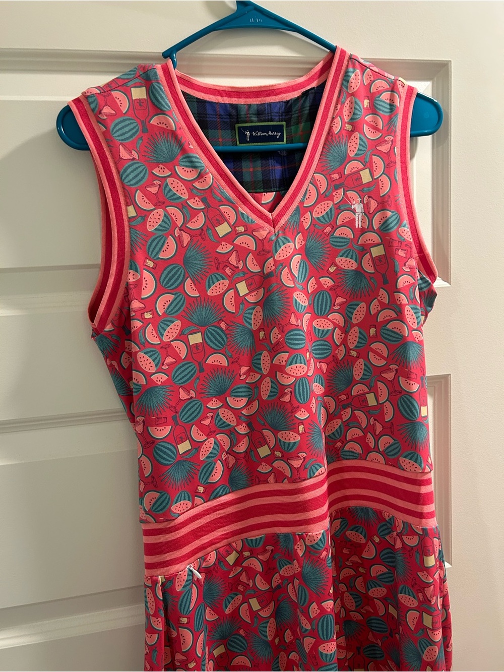 William Murray Golf Coral Pink & Teal Watermelon-Print Sleeveless Dress - Picture 3 of 11